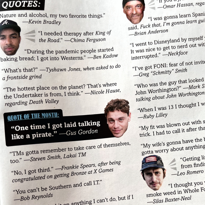 Extract from a magazine page with quotes from skateboarders.